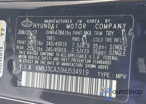 2017 Hyundai Tucson Limited from USA, damaged, VIN KM8J3CA20HU534919